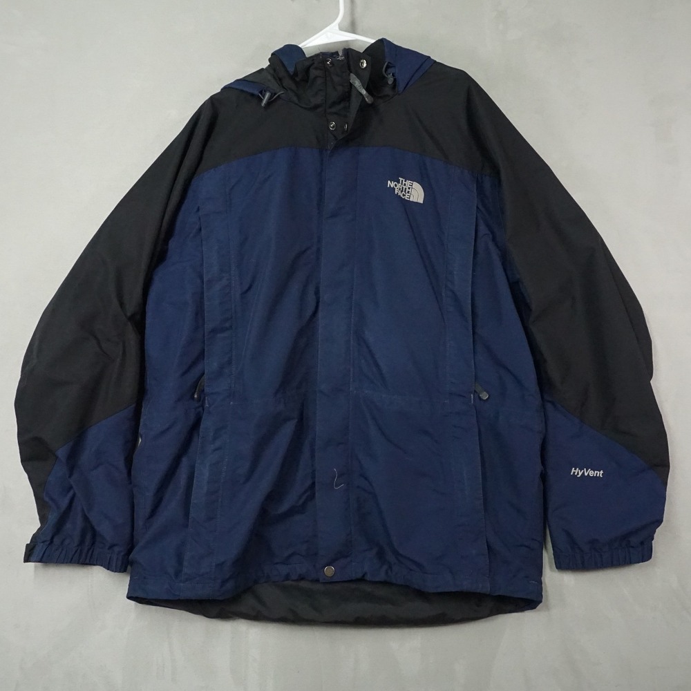 The North Face HyVent Jacket Men XL Navy Blue Lined Full Zip Hooded Rain Outdoor